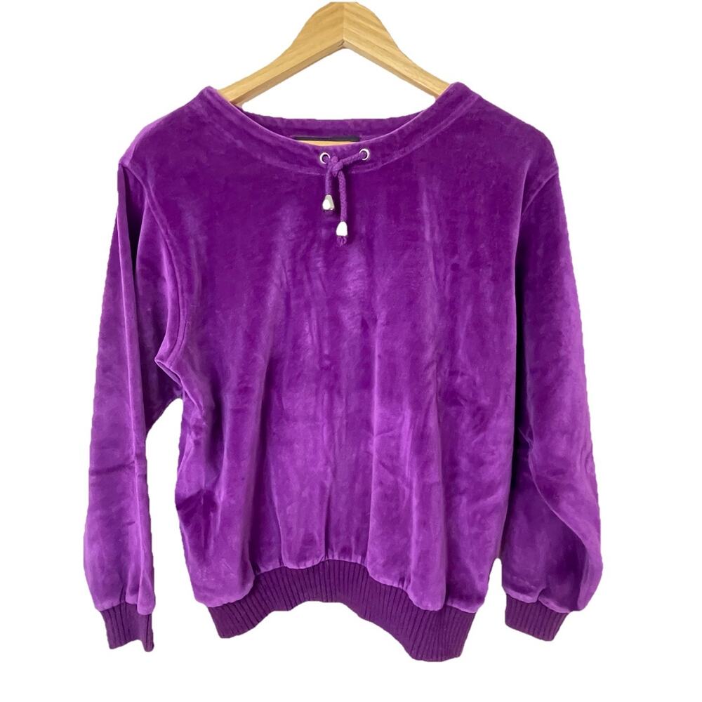 VTG 90s Y2K Liz Sport Petite VelourPurple Sweatshirt Hipster Streetwear Sz Small